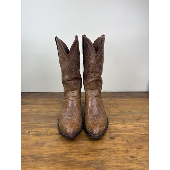 Vtg Lucchese 1883 Tan Burnished Ranch Hand Cowhide Cowboy Boots Mens 10 E Wide main image 14